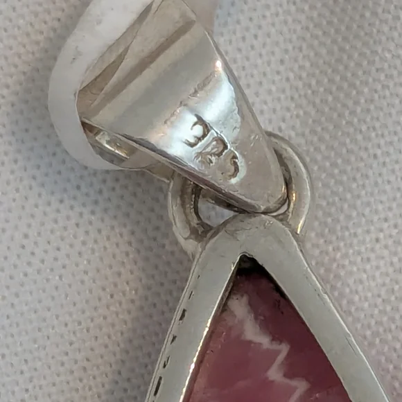 Amazing Pink Rhodochrosite Teardrop Sterling Silver 925 Pendant New With Tag - Picture 4 of 9